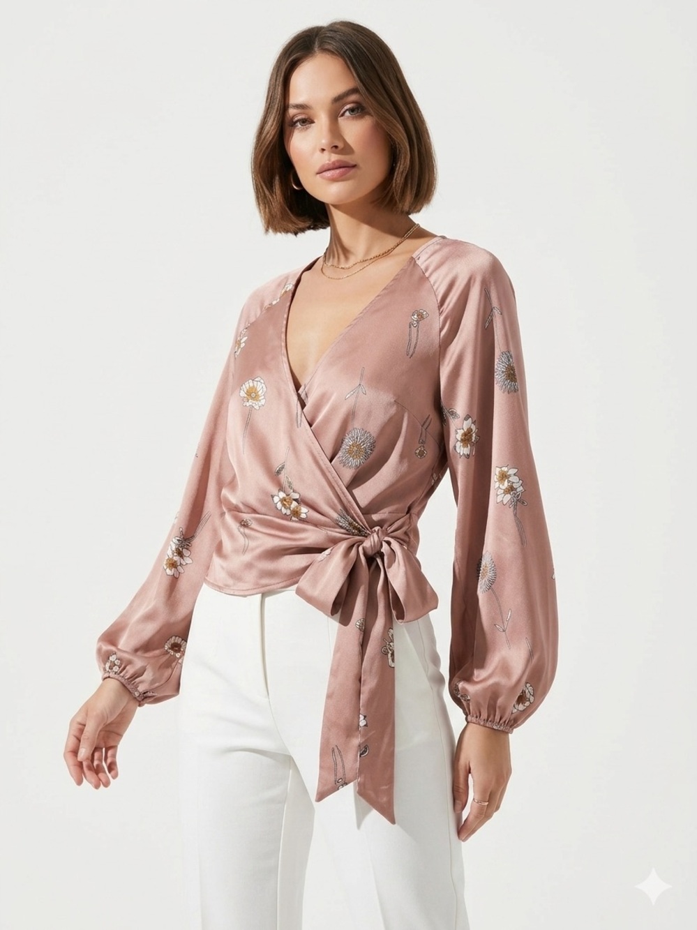 ASTR The Label Dusty Rose Floral Wrap Top Sz XL